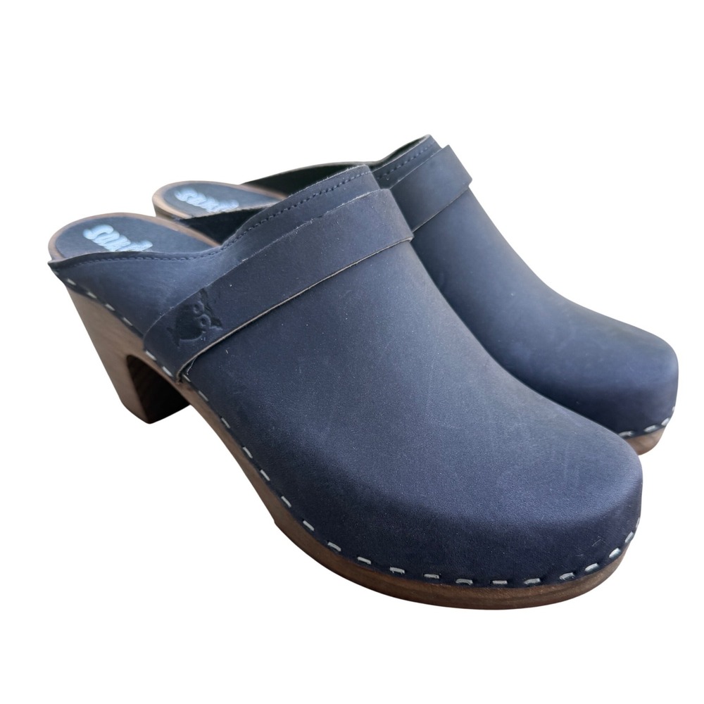 Sandgrens  Nubuck Leather Wooden Clogs High‎ Heel Mules Size 39 Sweden